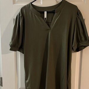 Chic Olive Blouse with Puff Sleeves